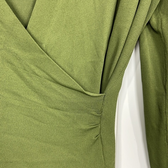 Joseph A. Womens Faux Wrap Sweater L Green Lightweight Side Ruching Classy Chic - Picture 6 of 12